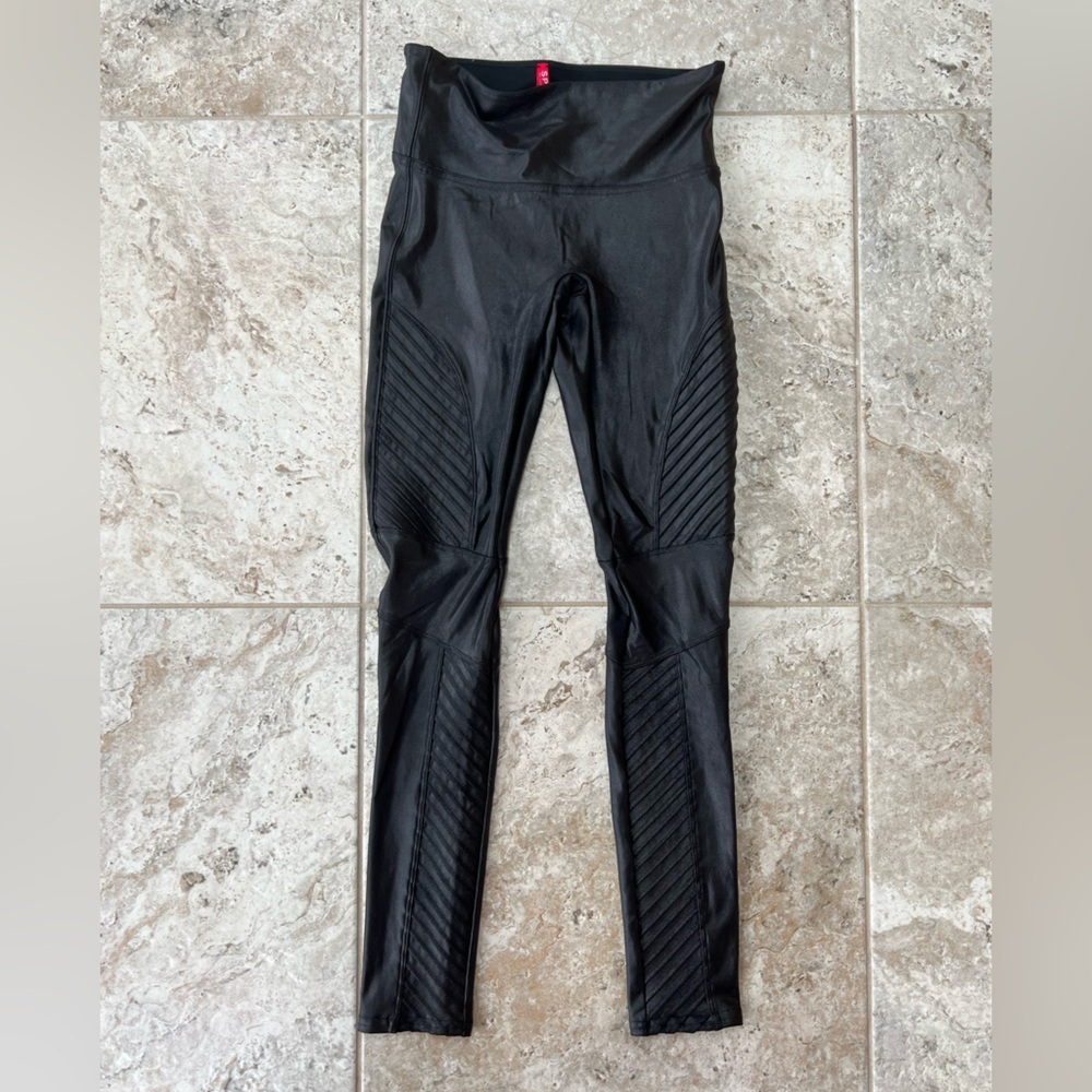 SPANX Faux Leather Moto Black Leggings, size Small - Picture 12 of 13